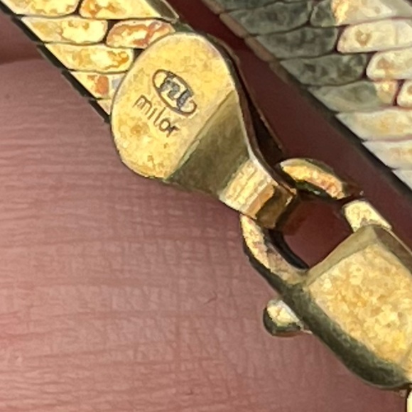 Vintage sterling silver 24” Gold Milror Italy 925 Herringbone Necklace - Picture 4 of 8